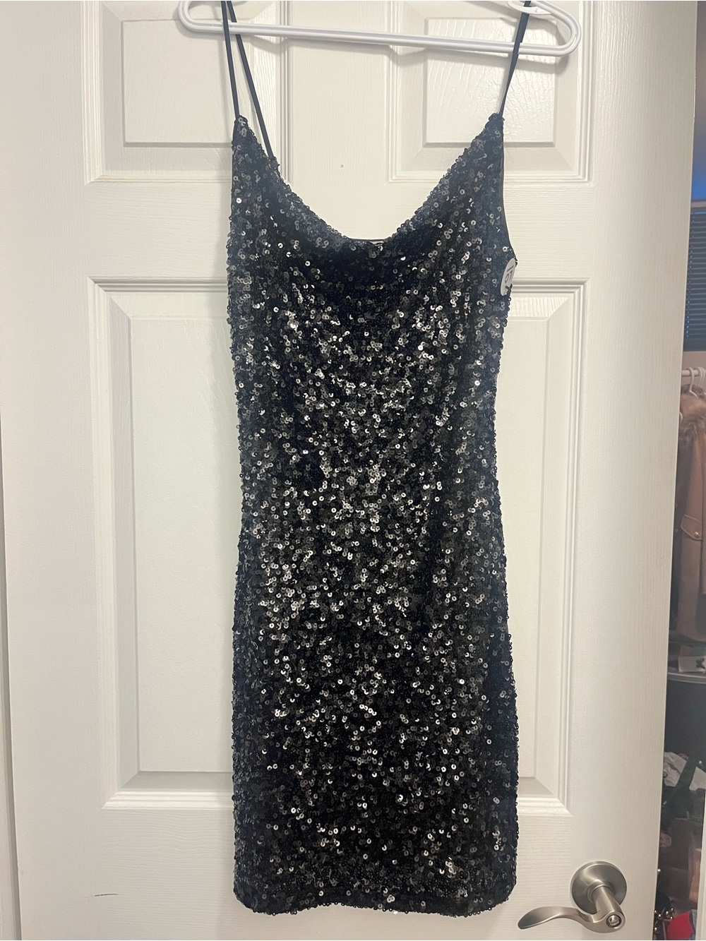 Black Sequin Slip Dress